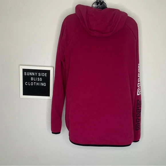 PINK Victoria’s Secret Burgundy Full Zip Asymmetrical Hoodie Size Medium - Picture 9 of 15